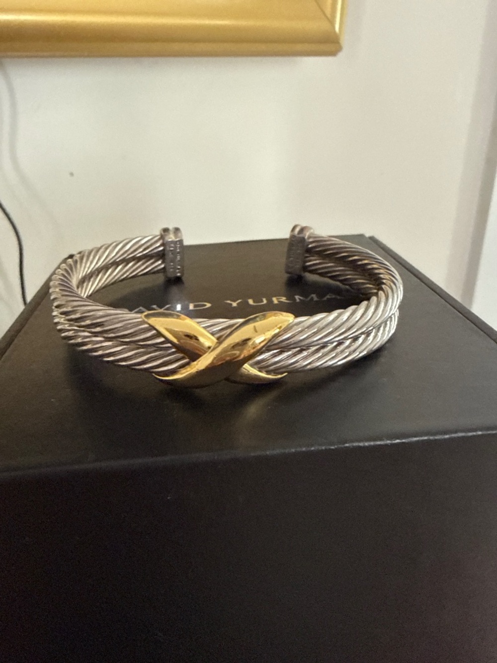 David Yurman bracelet with 14k gold X and silver bracelet